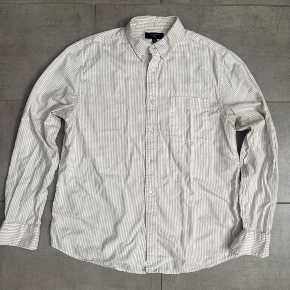 Banana Republic Slim Fit Lightweight Oxford Shirt Men’s Large Beige Stripe